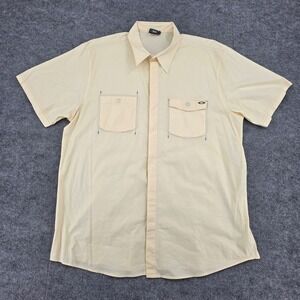 Oakley Mens XXL Short Sleeve Button Down Shirt Cream Utility Techwear Stretch